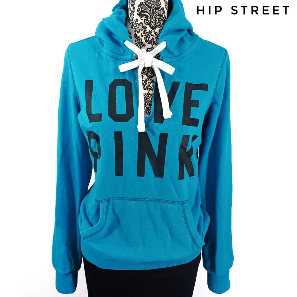 VS PINK Love Pink V Neck Hoodie Sweatshirt S
